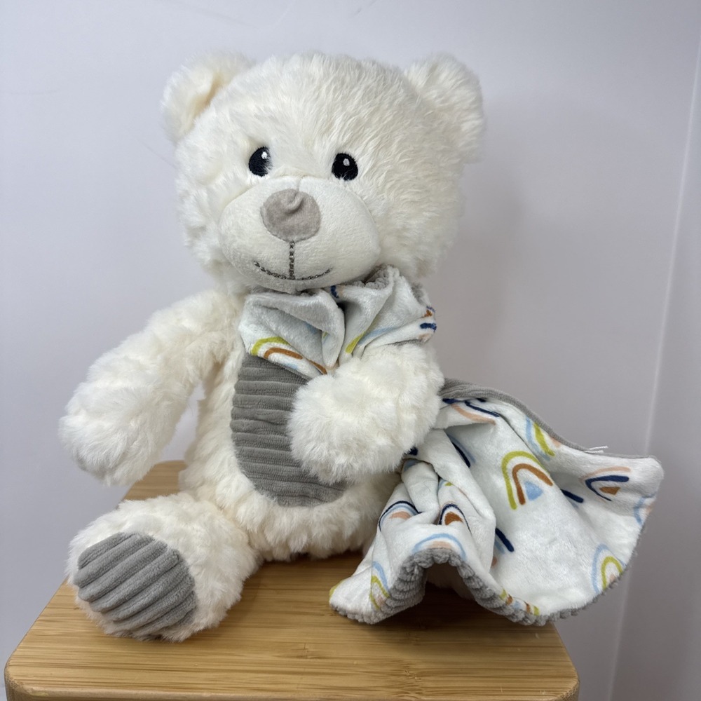 Spark Create Imagine Teddy Bear Plush + Blanket Rattle Rainbow Crinkle Ears 10"